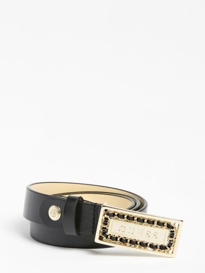 Női Guess Logo Lettering Plate Belt Öv Fekete | HU-203973
