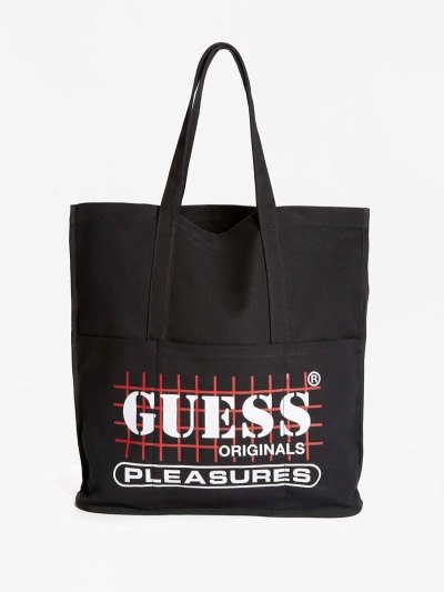 Női Guess Logo Lettering Vászon Bag Táska Fekete | HU-626543