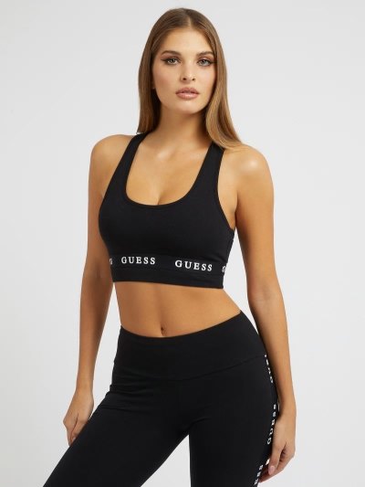 Női Guess Logo Tape Leggings Fekete | HU-795202