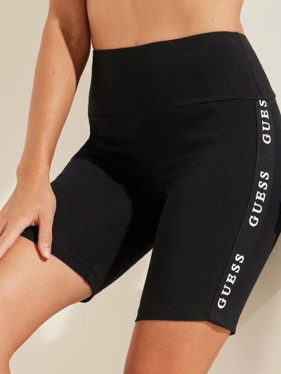 Női Guess Logo Tapebiker Rövidnadrág Fekete | HU-503682