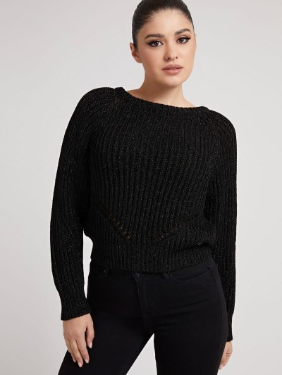 Női Guess Long Sleeves Pulóverek Fekete | HU-705273