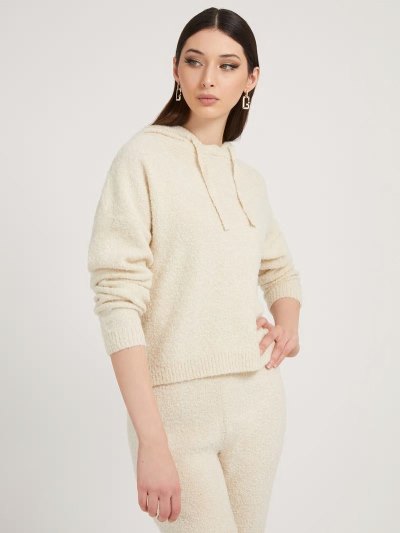 Női Guess Lurex Boucle Pulóverek Krém | HU-646480