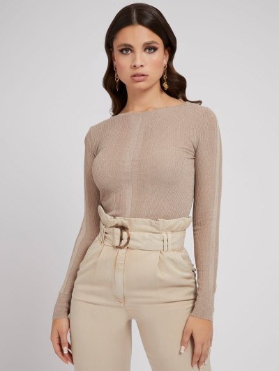 Női Guess Lurex Pulóverek Barna | HU-724502