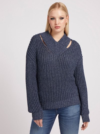 Női Guess Lurex Pulóverek Kék | HU-584644