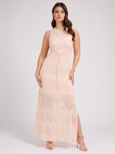 Női Guess Macramè Long Ruha Rózsaszín | HU-818229