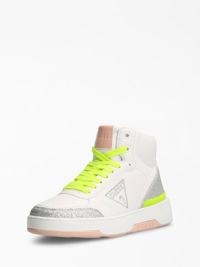 Női Guess Maega Glitter-look High Top Sneakers Fehér | HU-157117