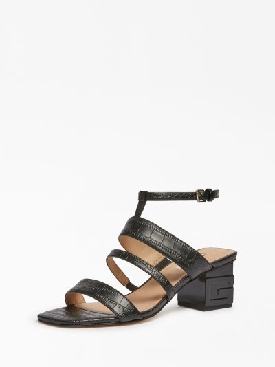 Női Guess Malin Croc Print Szandál Fekete | HU-315426