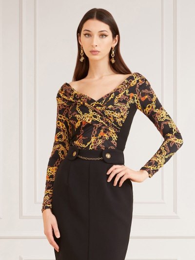 Női Guess Marciano Chain Print Felsők Fekete | HU-406702
