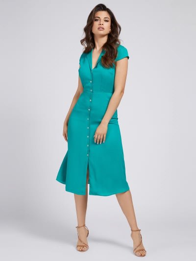 Női Guess Marciano Crepe Midi Ruha Zöld | HU-207421