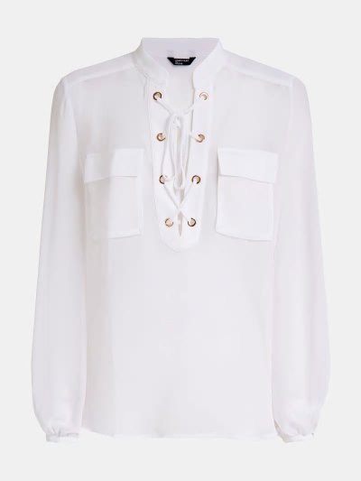 Női Guess Marciano Csipke-up Detail Blúz Fehér | HU-258600