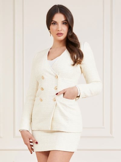 Női Guess Marciano Double-breasted Tweed Blézerek Fehér | HU-877518