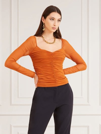 Női Guess Marciano Draped Mesh Felsők Barna | HU-352492
