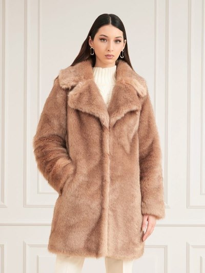 Női Guess Marciano Faux Fur Kabát Bézs | HU-544436