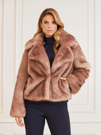 Női Guess Marciano Faux Fur Kabát Bézs | HU-690774