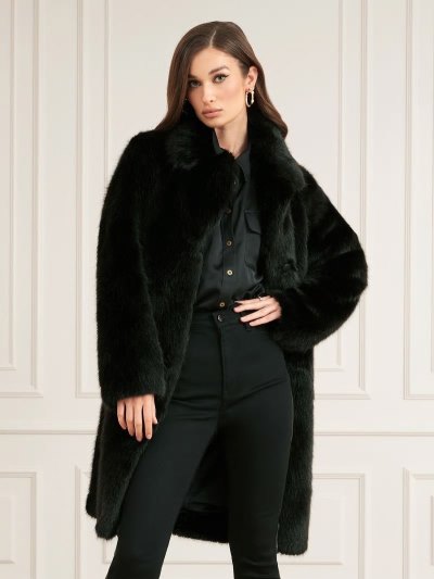 Női Guess Marciano Faux Fur Kabátok Fekete | HU-921220