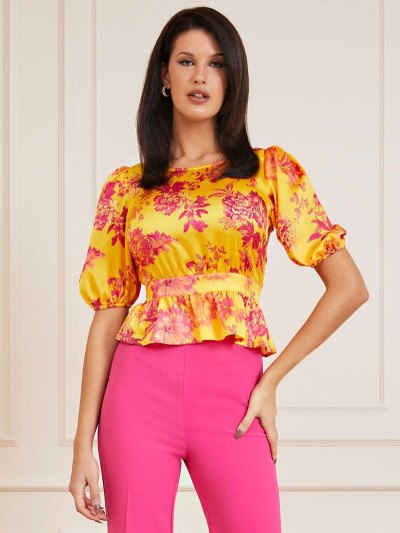 Női Guess Marciano Floral Print Blúz Sárga | HU-138413