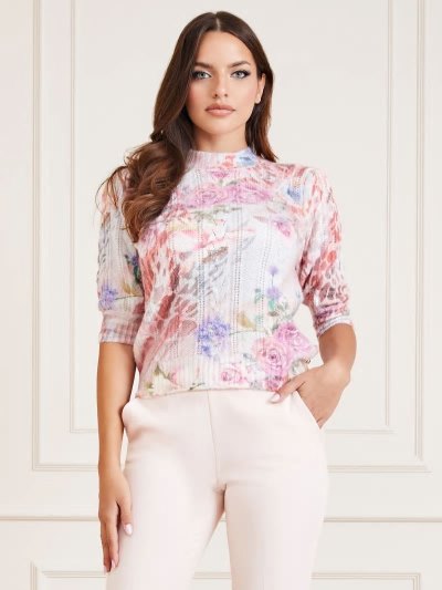 Női Guess Marciano Floral Print Pulóver Felsők Rózsaszín | HU-453325
