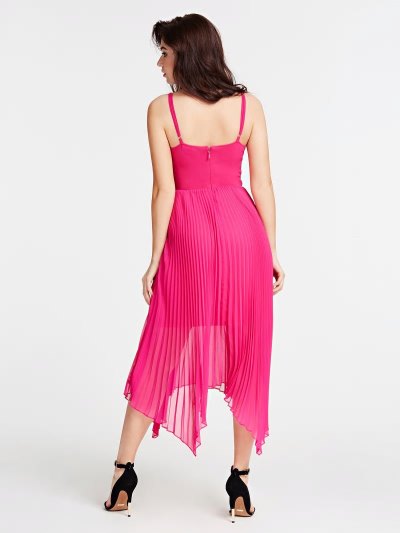 Női Guess Marciano Long Redőzött Ruha Fukszia | HU-854401