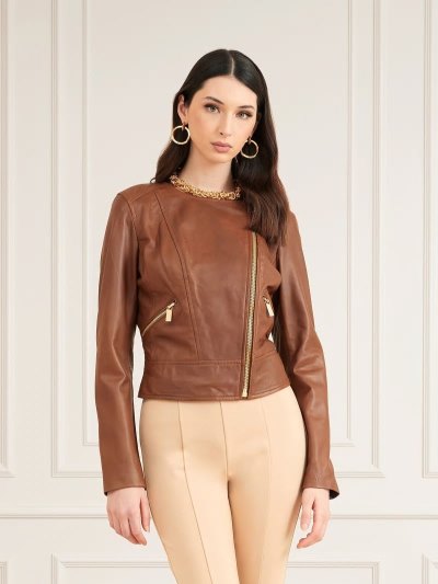 Női Guess Marciano Real Bőr Kabát Barna | HU-326961