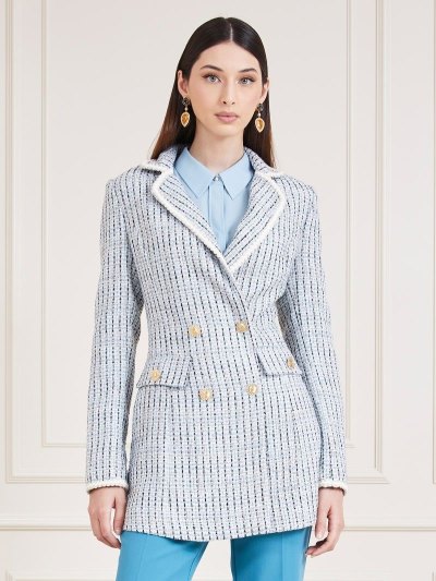 Női Guess Marciano Tweed Viharkabát Világos Kék | HU-277150