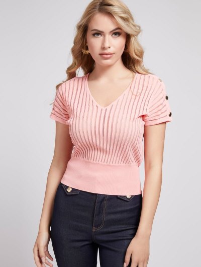 Női Guess Marciano V-neck Pulóver Felsők Rózsaszín | HU-876673