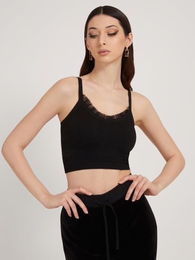 Női Guess Mesh Detail Pulóver Felsők Fekete | HU-949650