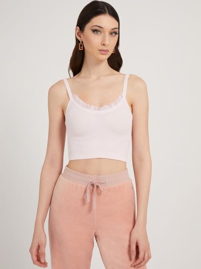 Női Guess Mesh Detail Pulóver Felsők Rózsaszín | HU-624057