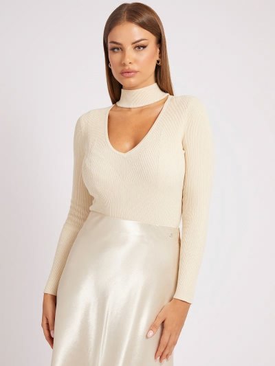 Női Guess Micro Sequins Pulóverek Krém | HU-956670