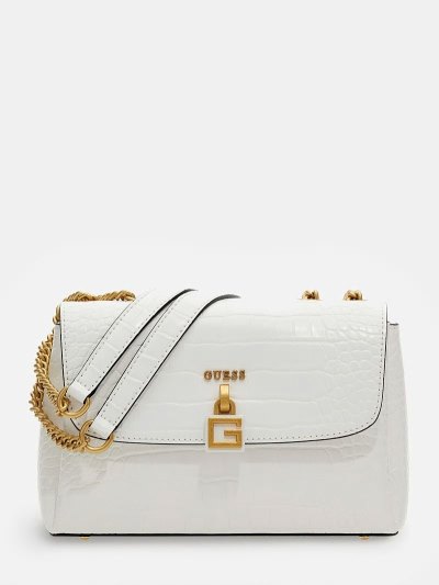 Női Guess Montreal Croc Print Mini Crossbody Táska Fehér | HU-538498
