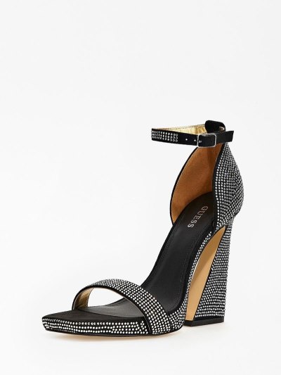 Női Guess Morra Rhinestone Szandál Fekete | HU-187607