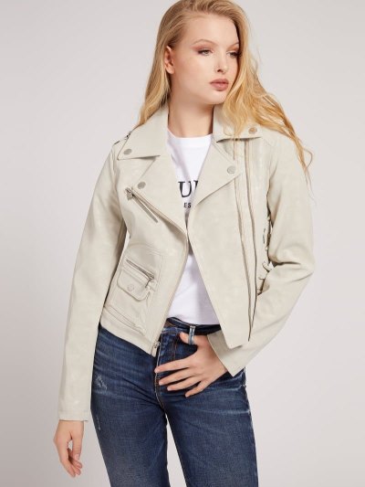 Női Guess Motoros Jacket Pockets Kabát Bézs | HU-247857