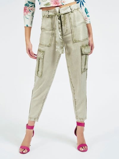 Női Guess Nadrág Belt Relaxed Fit Nadrág Zöld | HU-305092