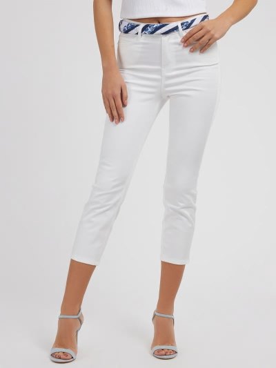 Női Guess Nadrág Sovány Fit Capri Nadrág Fehér | HU-361366