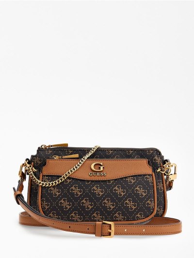 Női Guess Nell 4g Logo Mini Crossbody Táska Barna | 0YIX679C