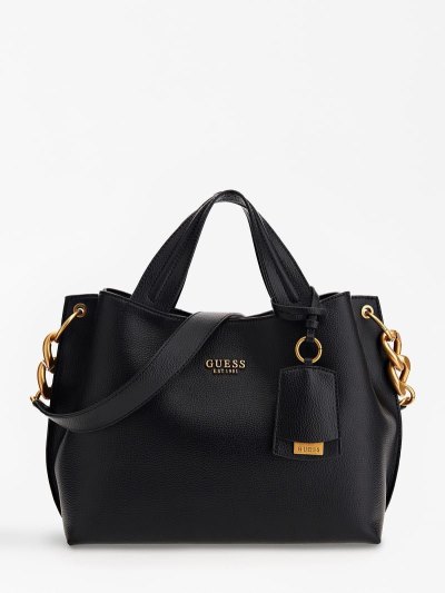 Női Guess Nell Logo-charm Kézitáska Fekete | HU-967770