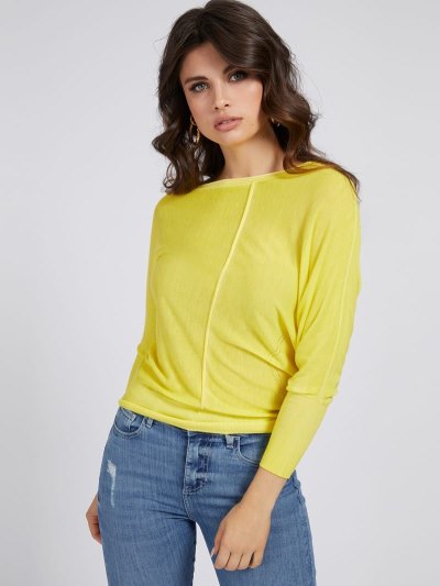 Női Guess Off-shoulder Pulóverek Sárga | HU-925491