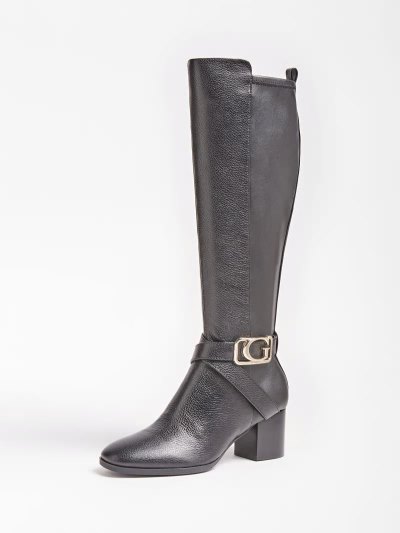 Női Guess Paxley Genuine Bőr Csizma Fekete | HU-093889