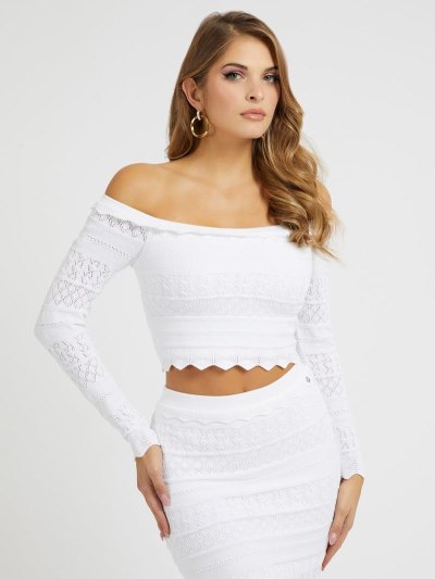 Női Guess Pointelle Knit Felsők Fehér | HU-270054