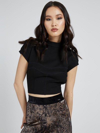 Női Guess Ponte Knit Cropped Felsők Fekete | HU-302387
