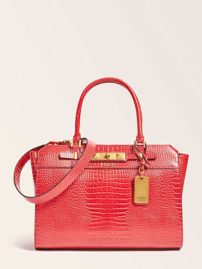 Női Guess Raffie Croc Print Kézitáska Piros | HU-436944