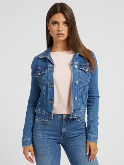 Női Guess Regular Fit Farmer Dzsekik Kék | HU-505749