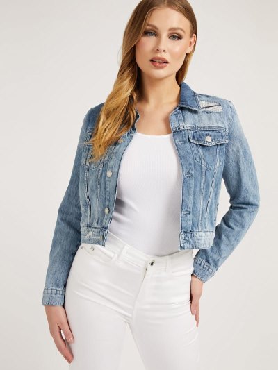 Női Guess Regular Fit Farmer Dzsekik Kék | HU-942160