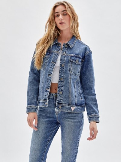 Női Guess Relaxed Fit Farmer Dzsekik Kék | HU-736016