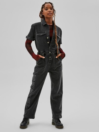 Női Guess Relaxed-fit Denim Jumpsuit Fekete | HU-625742