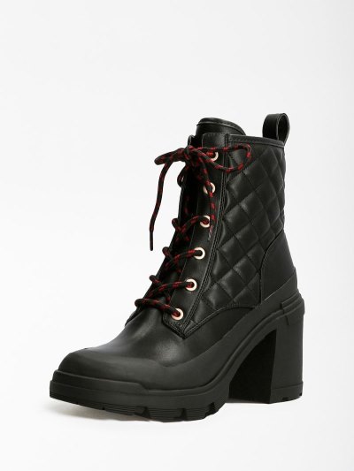 Női Guess Renca Steppelt Combat Csizma Fekete | HU-991234