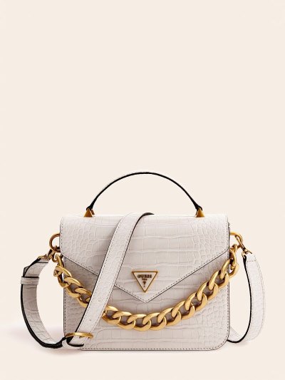 Női Guess Retour Croc Print Mini Kézitáska Fehér | HU-880984
