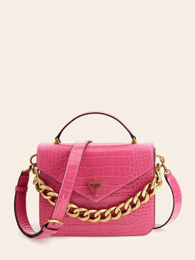 Női Guess Retour Croc Print Mini Kézitáska Rózsaszín | P7FPUO4Y