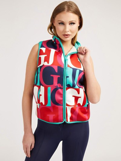 Női Guess Reversible Faux Fur Mellény Türkiz | HU-348728