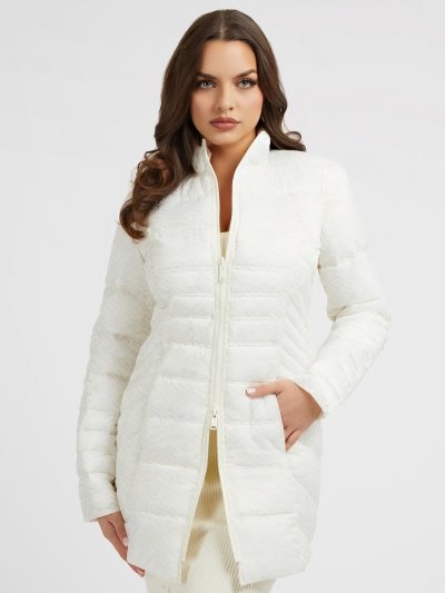 Női Guess Reversible Long Puffer Jacket Fehér | HU-662986