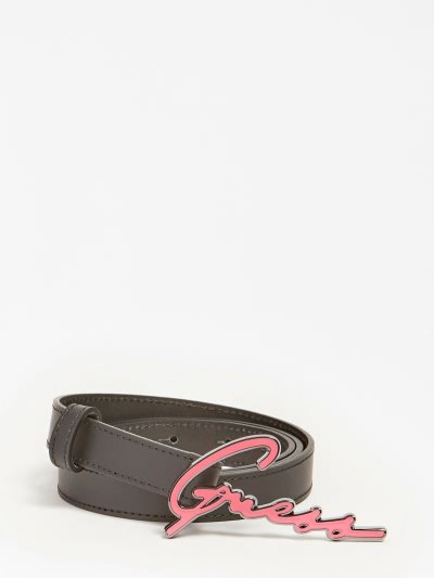Női Guess Rhea Real Bőr Logo Belt Öv Fekete | HU-657080